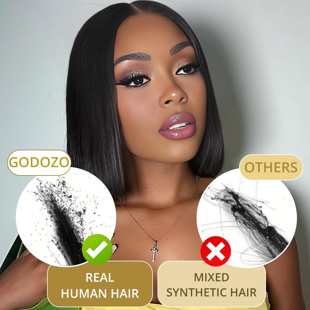 4x4 Lace Front Glueless Wigs Human Hair 180% Density Short Straight Bob Wigs