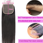 Hd Closure 5x5 Straight Closure 5x5 Transparent Lace 12A Virgin Remy Human Hair Frontal Pre Plucked With Baby Hair Natural Hairline (14inch)
