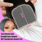 Hd Closure 5x5 Straight Closure 5x5 Transparent Lace 12A Virgin Remy Human Hair Frontal Pre Plucked With Baby Hair Natural Hairline (14inch)