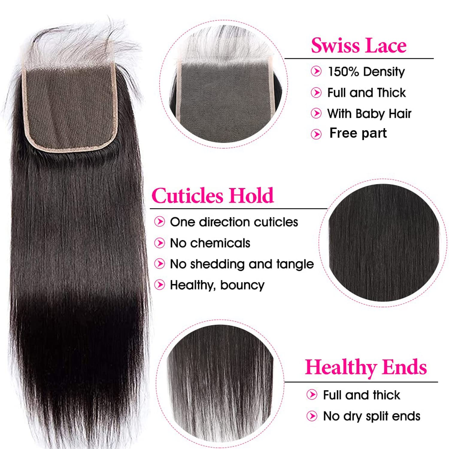 Hd Closure 5x5 Straight Closure 5x5 Transparent Lace 12A Virgin Remy Human Hair Frontal Pre Plucked With Baby Hair Natural Hairline (14inch)