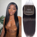 Hd Closure 5x5 Straight Closure 5x5 Transparent Lace 12A Virgin Remy Human Hair Frontal Pre Plucked With Baby Hair Natural Hairline (14inch)
