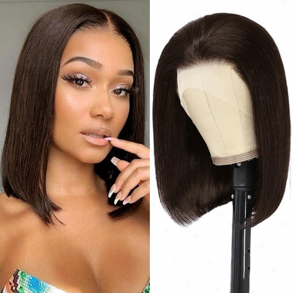 13X4 Lace Front Wigs Bob Wig Human hair Natural black 180% Density Short Straight