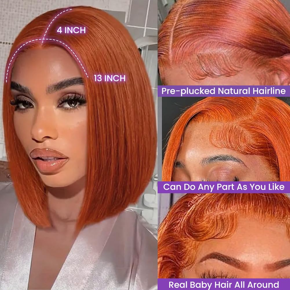 13X4 Lace Front Wigs Bob Wig Human hair Natural black 180% Density Short Straight