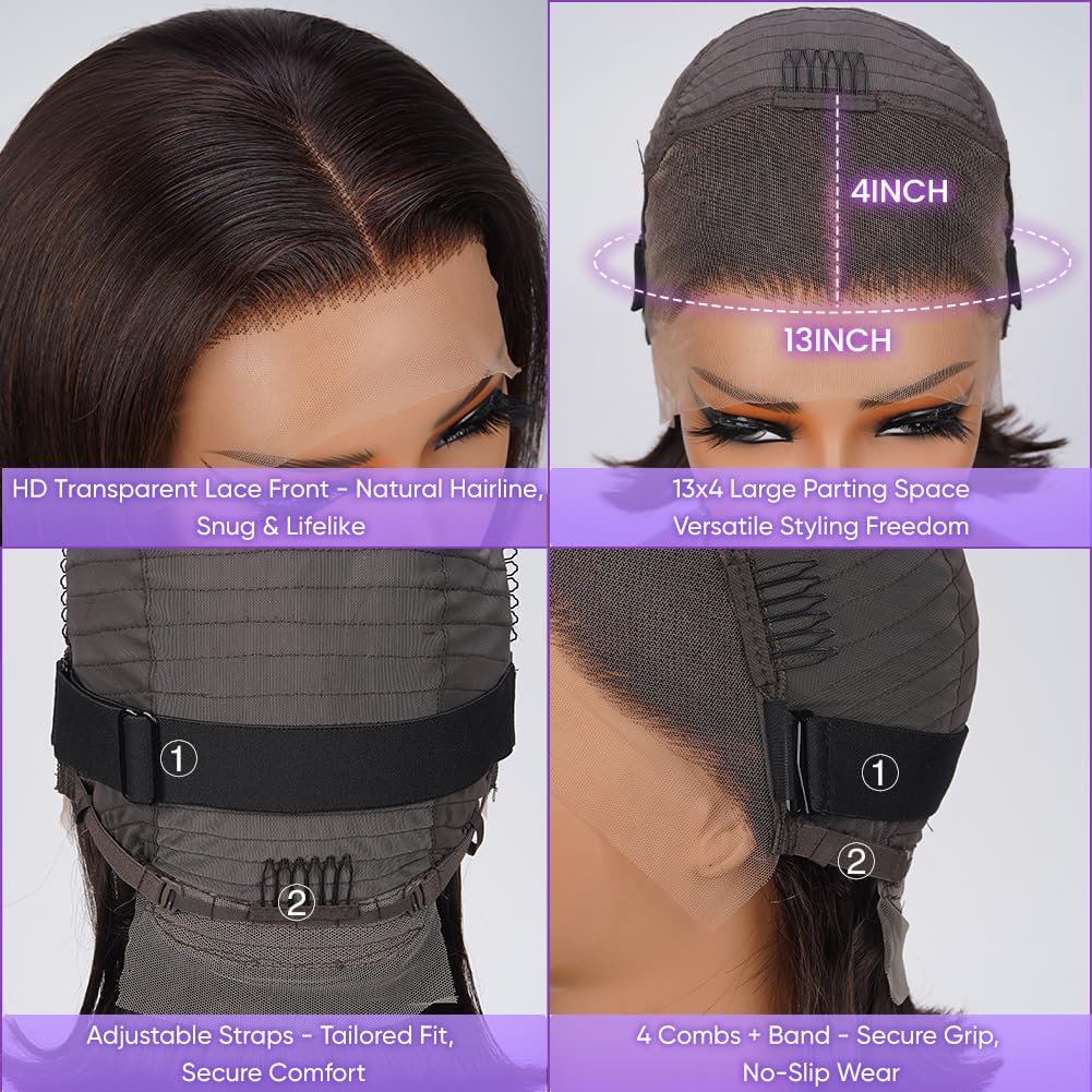 13X4 Lace Front Wigs Bob Wig Human hair Natural black 180% Density Short Straight