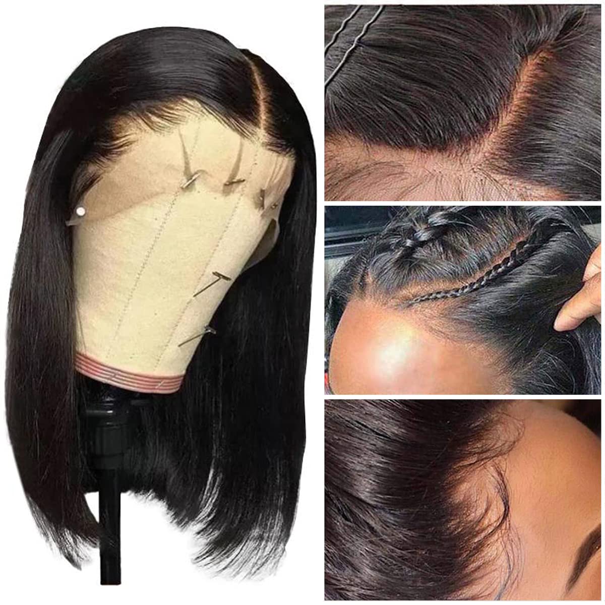 13X4 Lace Front Wigs Bob Wig Human hair Natural black 180% Density Short Straight