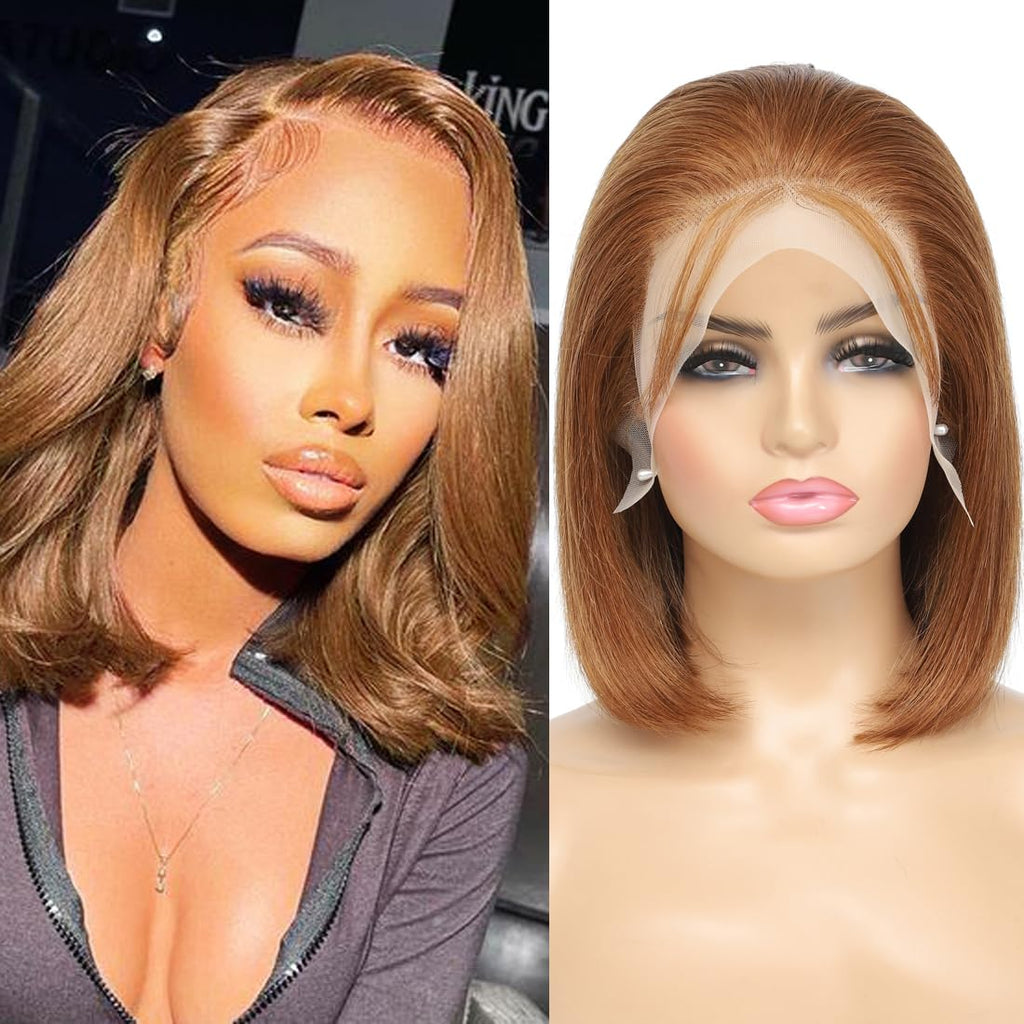 13X4 Lace Front Bob Wigs Human hair 180% Density Short Straight Wig Brown