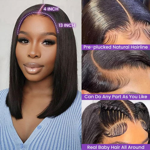 13X4 Lace Front Wigs Bob Wig Human hair Natural black 180% Density Short Straight