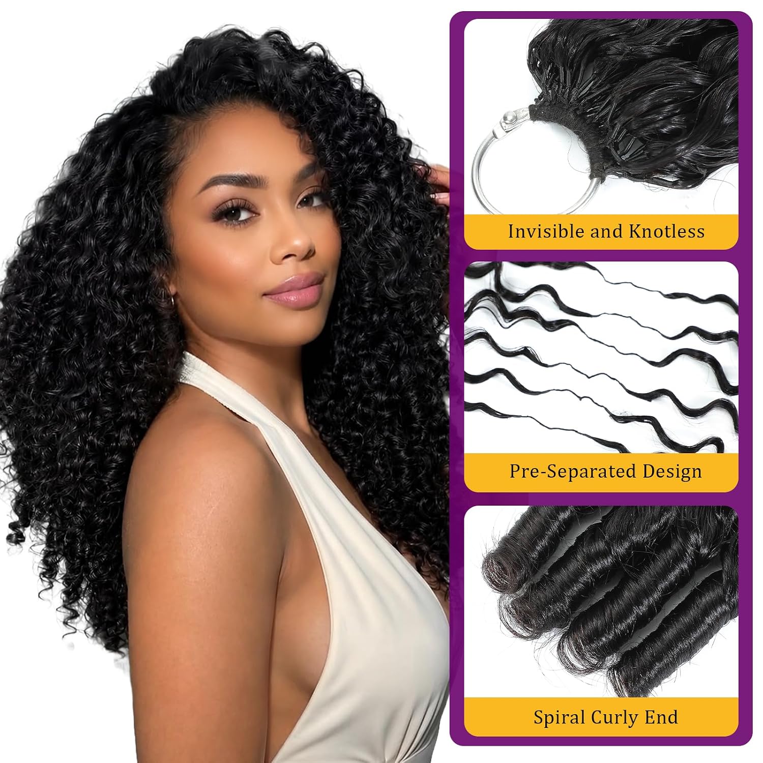 Human Crochet Hair for Black Women 16 Inch 120g Miracle Knots Hair Burmese Curly Crochet Human Hair Feather Crochet Human Hair Bundles Invisible Hair Extensions Natural Black