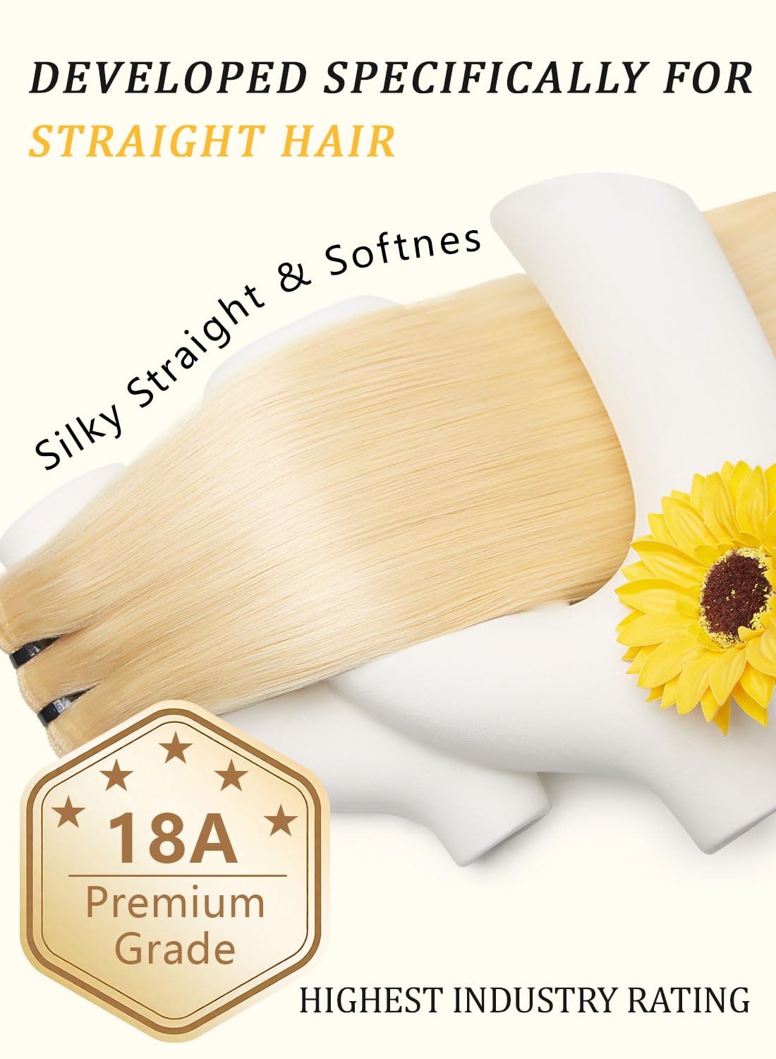 mlip Raw Indian Hair Bundle Straight, Enhanced Quality Bundle, 18A Virgin Hair 18 inches, No Tangle Shedding, Triple the Lifespan, Keep Texture Silky Soft After Multiple Washes, 613 Color