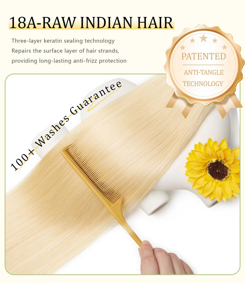 mlip Raw Indian Hair Bundle Straight, Enhanced Quality Bundle, 18A Virgin Hair 18 inches, No Tangle Shedding, Triple the Lifespan, Keep Texture Silky Soft After Multiple Washes, 613 Color