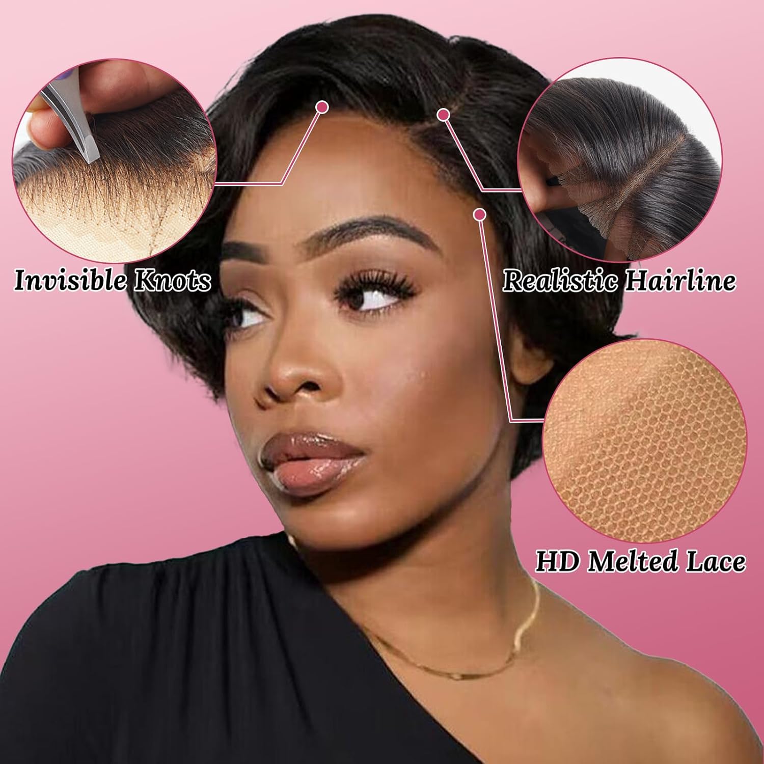 Short Pixie Cut Bob Wig 13x4 Lace Front Wigs Brazilian Hair Wigs 180% Density Black