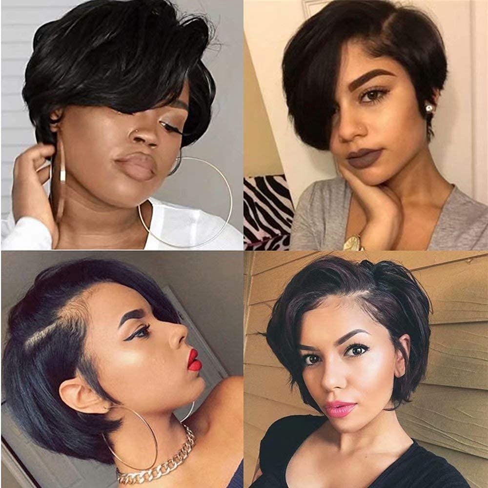 Short Pixie Cut Bob Wig 13x4 Lace Front Wigs Brazilian Hair Wigs 180% Density Black