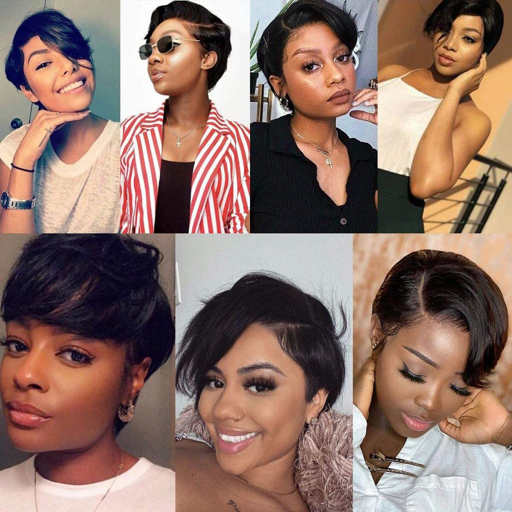 Short Pixie Cut Bob Wig 13x4 Lace Front Wigs Brazilian Hair Wigs 180% Density Black