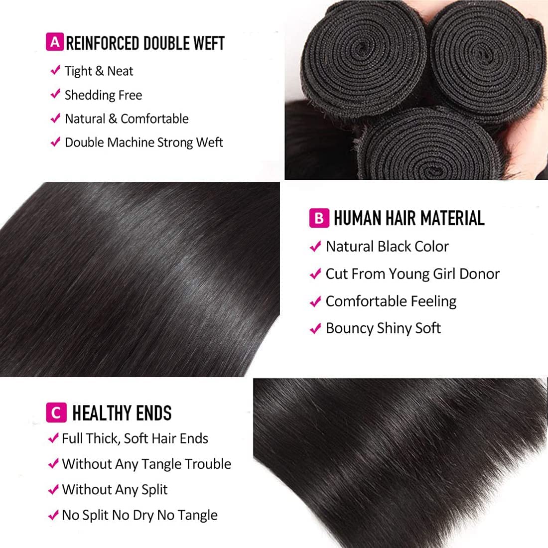 Straight Human Hair Bundles Brazilian Straight Bundles Virgin Hair Weave 1 pc