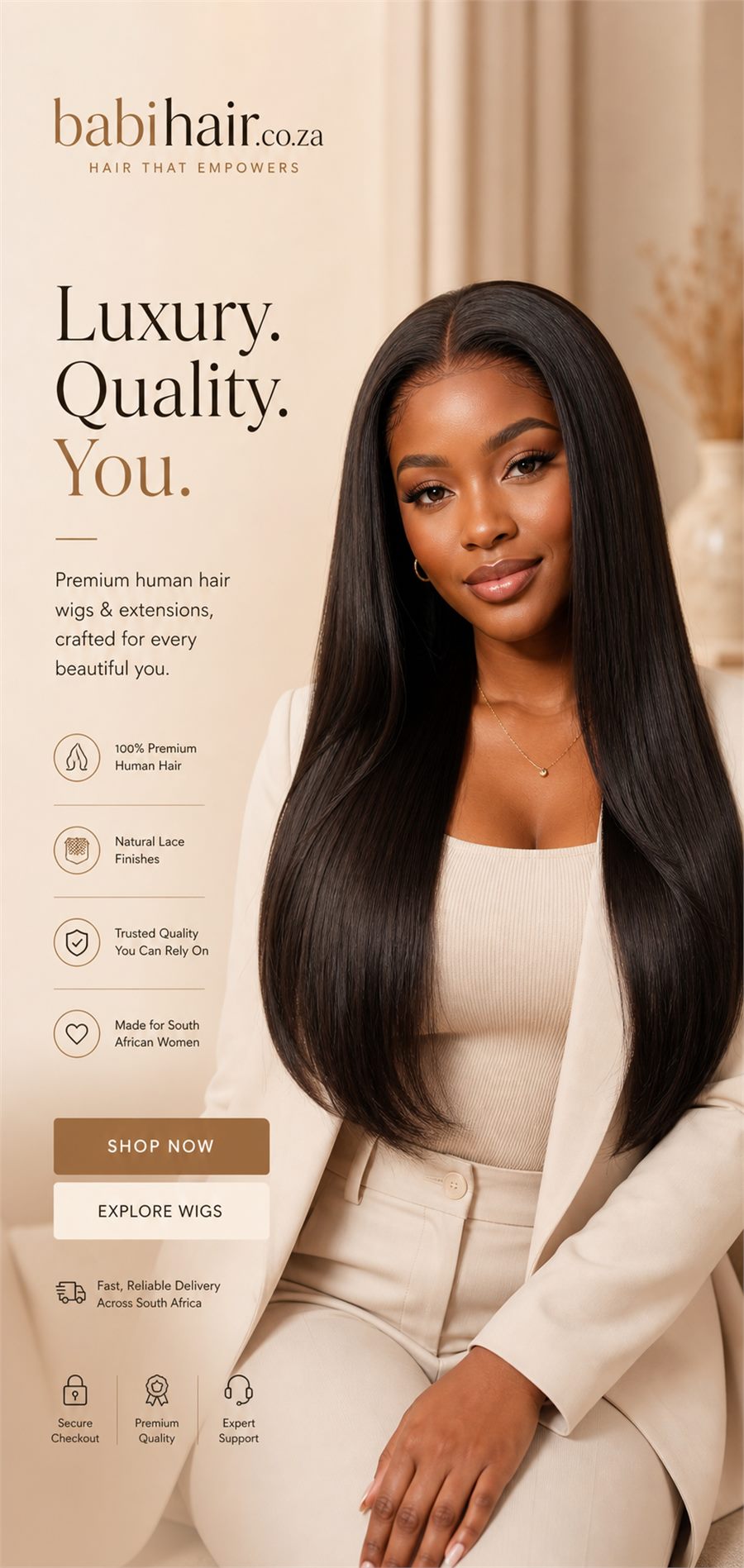 Premium straight human hair wig by Babi Hair